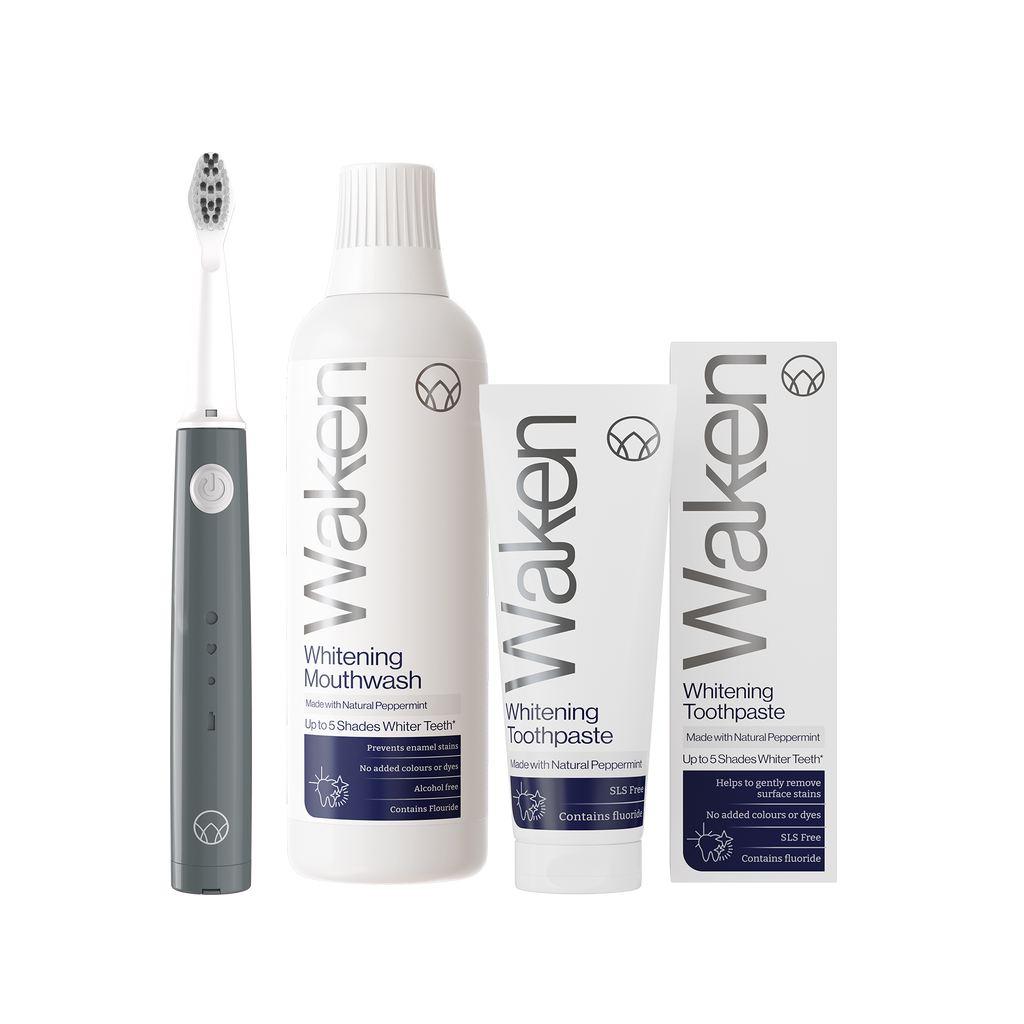 Waken Whitening Starter Kit Graphite Grey, sonic toothbrush, toothpaste and mouthwash