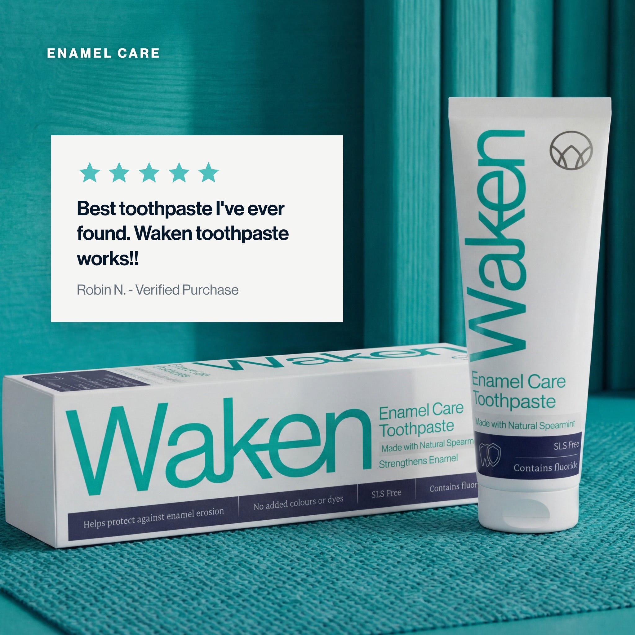 Five star customer review of Waken Enamel Care Toothpaste: best toothpaste I have ever found